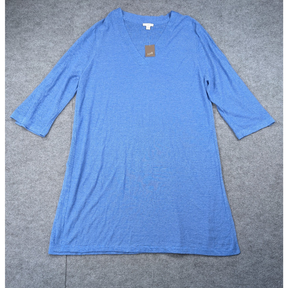 J Jill Linen Dress Womens XL Petite Coastal Relaxed Resort Beach Vacation Blue
